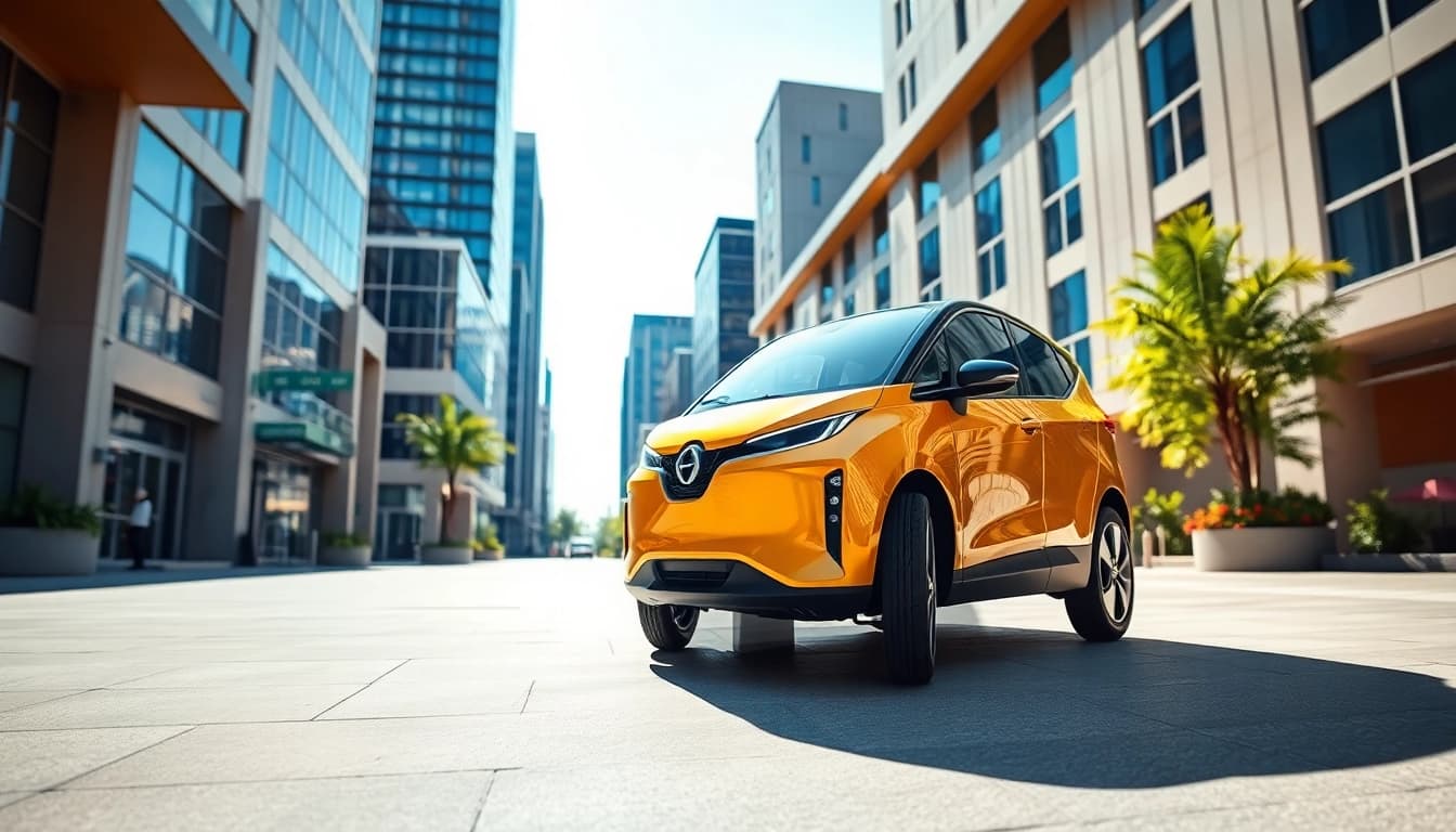 Fahrzeuge Elektroautos in einer modernen Stadtumgebung mit elegantem Design und elektrisierender Ausstrahlung.