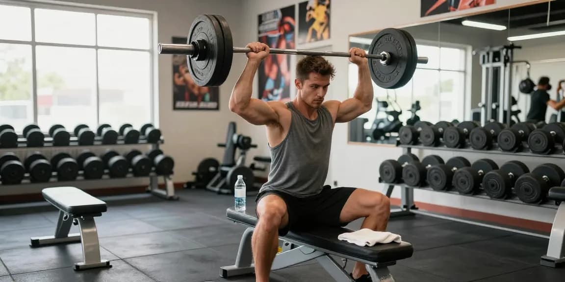 Anabolika Shop - Athlet im Fitnessstudio, der konzentriert Gewichte hebt, um Muskelmasse aufzubauen und Fitnessziele zu erreichen.