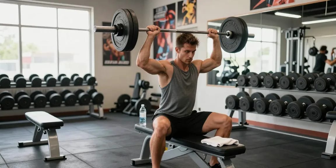 Anabolika Shop - Athlet im Fitnessstudio, der konzentriert Gewichte hebt, um Muskelmasse aufzubauen und Fitnessziele zu erreichen.