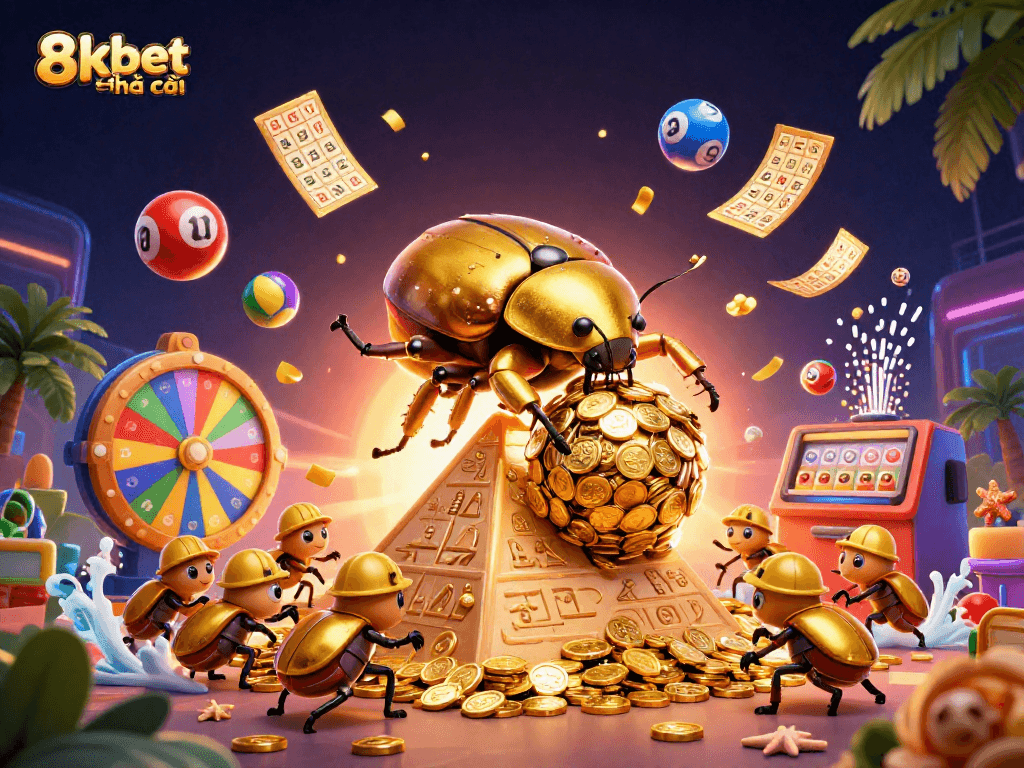 Engage with 8xbet nhà cái in a vibrant scene of winning opportunities with colorful lottery elements.