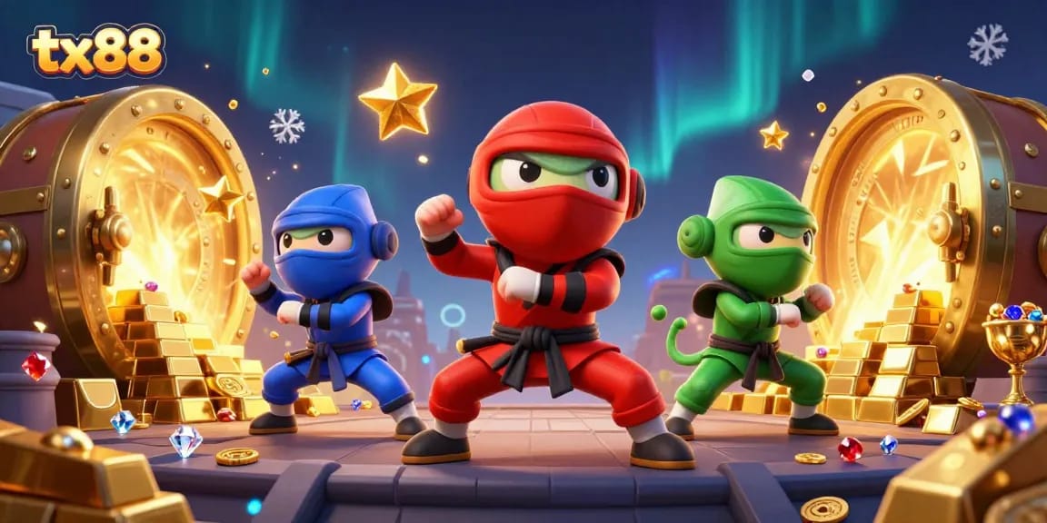 Engage with the thrilling world of tx88 where ninja chameleons showcase their skills amidst treasures and animated elements.