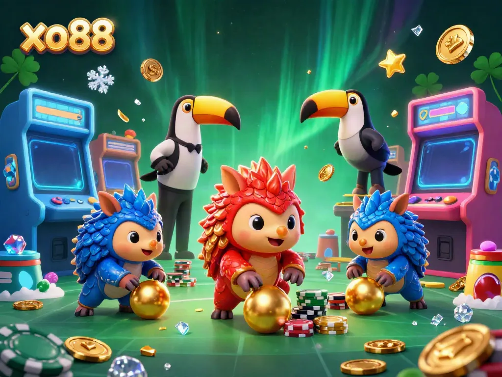 Engage in exciting gameplay with xo88 where rival pangolins compete amidst vibrant casino elements.