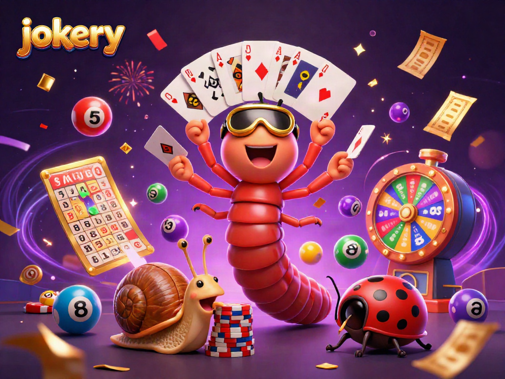 Engage with jokery's vibrant casino theme where a millipede dealer dazzles with cards amidst exciting game elements.