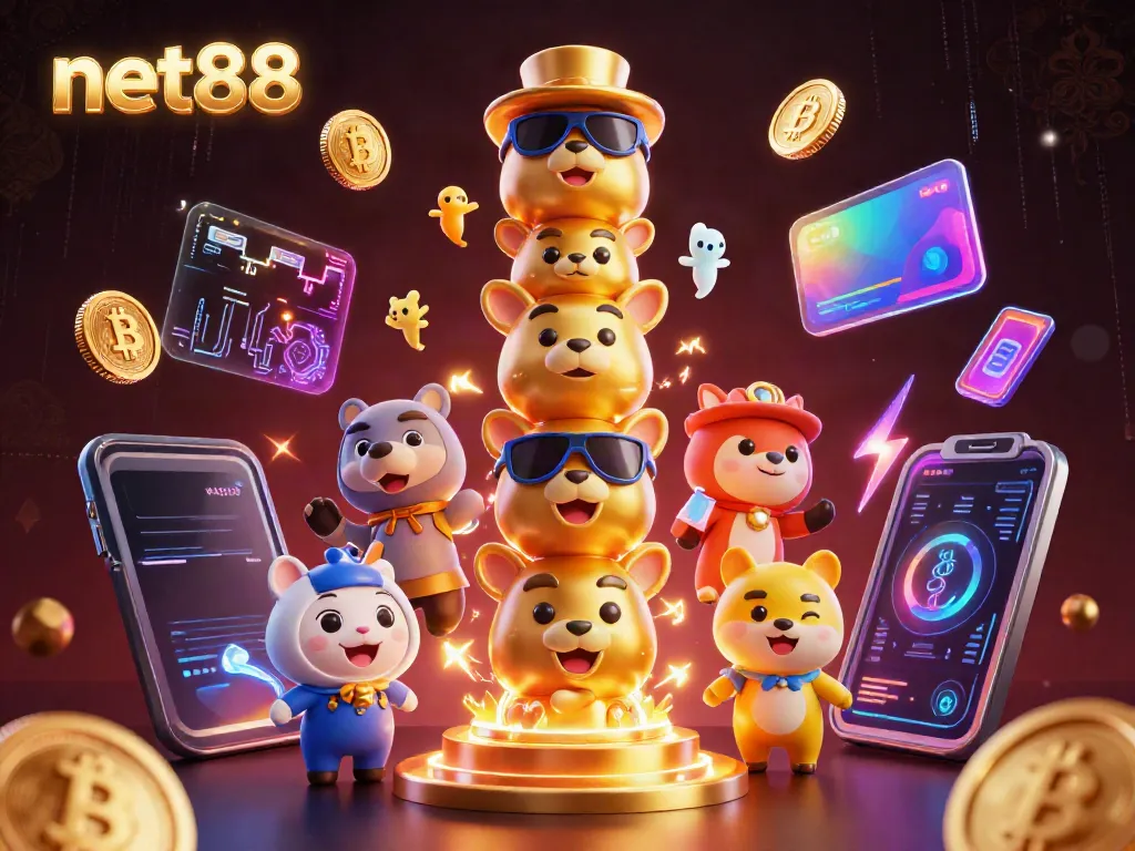Engage with net88's thrilling casino experience in this vibrant 3D illustration showcasing exciting gaming elements.