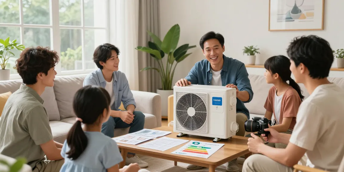 Wärmepumpe kaufen discussion among a family in a cozy living room, highlighting energy efficiency benefits.