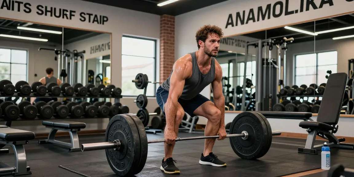 A male bodybuilder training hard in a modern gym, showcasing strength and dedication, highlighting the Anabolika Shop.