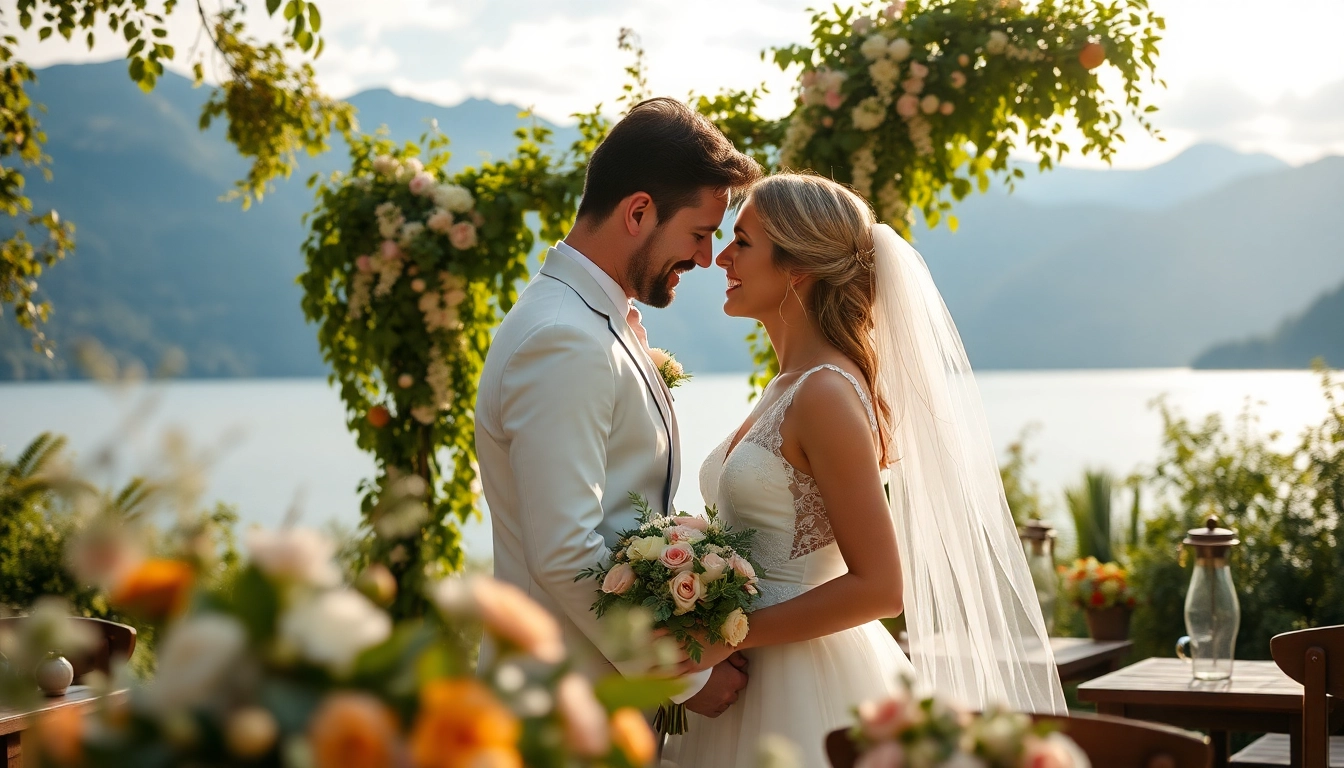 Hochzeitsfotograf Schliersee fängt Braut und Bräutigam in romantischem Moment am See ein.