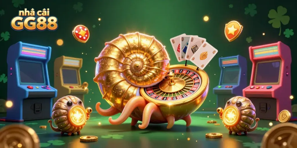 Experience thrilling gameplay at nhà cái GG88 with a dazzling 3D casino scene and vibrant game elements.