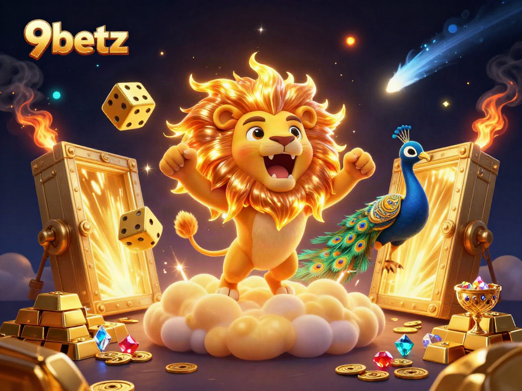 Experience thrilling wins at 9betz with a vibrant 3D casino scene showcasing luck and excitement.