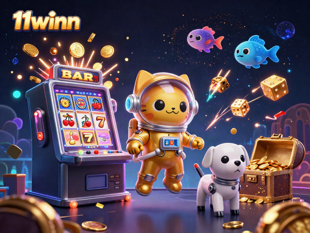 Experience exciting wins with 11winn, featuring vibrant 3D casino-themed characters and symbols.