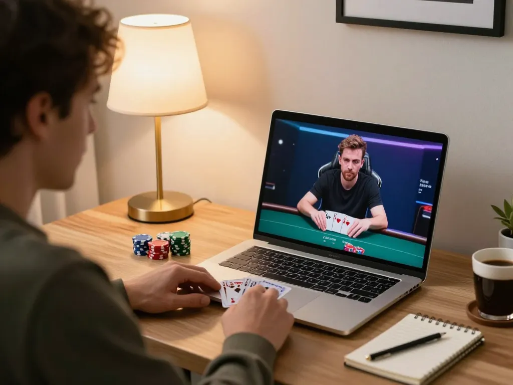 Player enjoying online poker on lc88 at home with focused strategy.