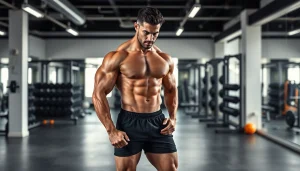 Muscular physique showcasing Unique Pharma Steroids in a gym setting