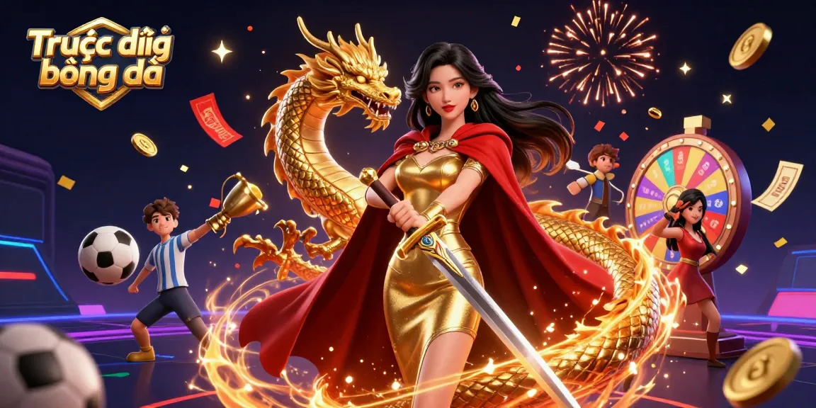 Engage with Trực tiếp bóng đá action as Asian warrior queen interacts with vibrant betting elements.