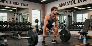 A male bodybuilder training hard in a modern gym, showcasing strength and dedication, highlighting the Anabolika Shop.