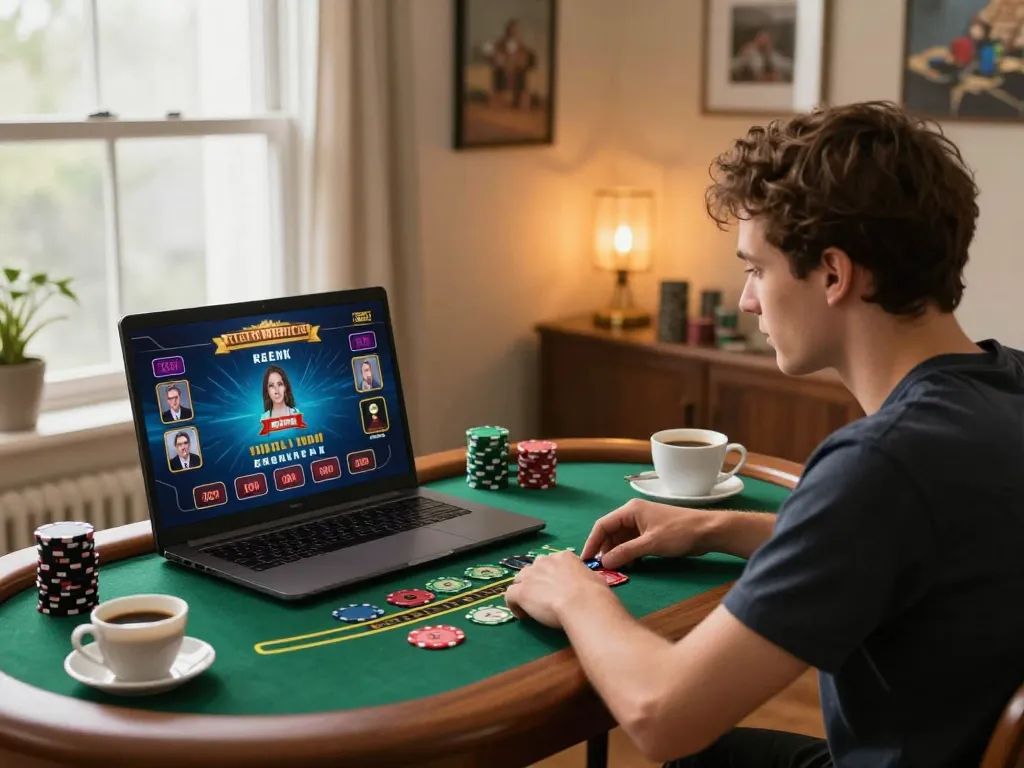Player using f168 to engage in live blackjack at home, showcasing strategic gameplay.
