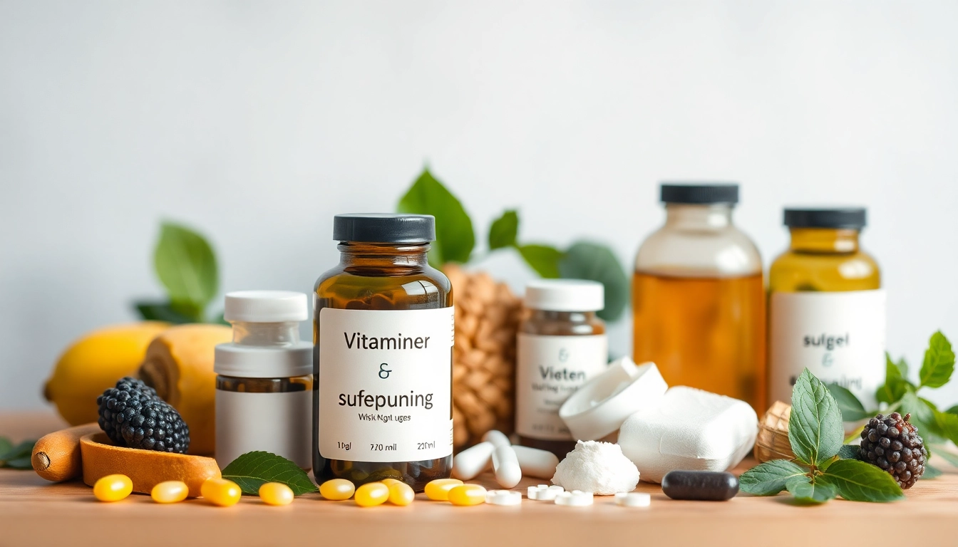 Vielfältige Vitamine und Nahrungsergänzungsmittel auf einem Tisch