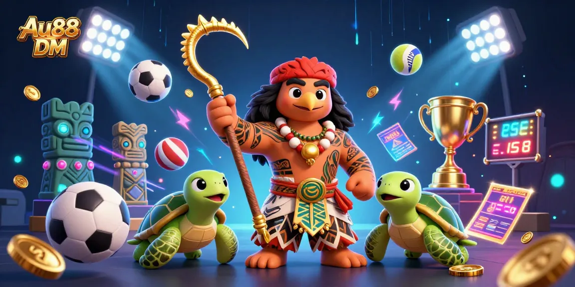 Experience thrilling bets with Au88 DM in an exciting 3D casino illustration showcasing vibrant elements.