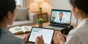 Cannabis Rezept online beantragen in einer virtuellen Konsultation mit einem Arzt.